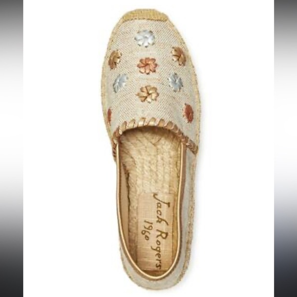 Jack Rogers Cream and Tan Espadrilles Flower Palmer Canvas Size 6.5 - Picture 1 of 9